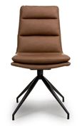 Nobo Swivel Dining Chair - Set of 2 - Tan Faux Leather - Black Legs