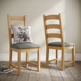 Normandy Dining Chair - Set of 2 - Grey Fabric - Ladder Back Oak