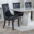 Carmela Dining Chair - Large High Back - Black Leather - Black Legs