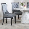 Carmela Dining Chair - Large High Back - Grey Leather - Black Legs