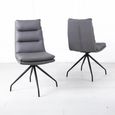 Diego Dining Chair - Swivel - Grey Leather - Black Legs