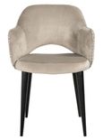 Giovanna Natural Khaki Fabric Dining Armchair with Black Legs