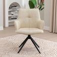Jacob Swivel Dining Armchair - Set of 2 - Ivory and Black - Faux Leather and Metal