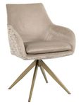 Lisonne Natural Khaki Velvet Fabric Swivel Dining Chair with Brushed Gold Legs