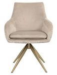 Lisonne Natural Khaki Velvet Fabric Swivel Dining Chair with Brushed Gold Legs
