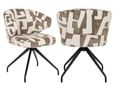 Milly Moss Fabric Graffic Swivel Dining Chair with Black Legs