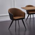 San Remo Dining Chair - Set of 2 - Curved Back - Brown and Black - Fabric and Faux Leather