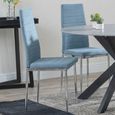 Novara Dining Set - 4 Seater - 130cm - Round - White Ceramic - 4x Lido Dining Chairs - Blue Fabric - Chrome Legs