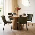 Osaka Oak Dining Set - 120cm - Round - Slatted Base - Natural - 4 Maceda Dark Green Chairs