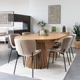 Osaka Oak Extending Dining Set - 120cm-200cm - Round - Slatted Base - Natural - 6 Maceda Beige Chairs