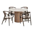 Athens Dining Set - 120cm - Round - Fluted Base - White and Brown - Ceramic and Wooden - 4 Agustin Spindle Back Chairs