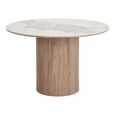 Athens Dining Set - 120cm - Round - Fluted Base - White and Brown - Ceramic and Wooden - 4 Agustin Spindle Back Chairs