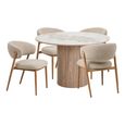 Athens Dining Set - 120cm - Round - Fluted Base - White and Brown - Ceramic and Wooden - 4 Cavi Chairs