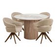 Athens Dining Set - 120cm - Round - Fluted Base - White and Brown - Ceramic and Wooden - 4 Dover Sand Chairs