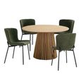 Osaka Oak Dining Set - 120cm - Round - Slatted Base - Natural - 4 Maceda Dark Green Chairs