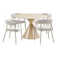 Annecy Dining Set - 120cm - Round - Hourglass Base - Sand - Ceramic and Metal - 4 Trivio Armchairs