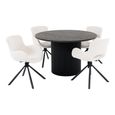Boavista Dining Set -120cm - Round - Fluted Pedestal - Dark Brown - 4 Amorim White Swivel Armchairs