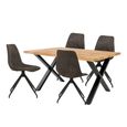 Toulon Dining Set - 140cm - Wavy Edge - Cross Leg - Natural and Black - Oak and Metal - 4 Monaco Grey Swivel Chairs