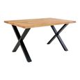Toulon Dining Set - 140cm - Wavy Edge - Cross Leg - Natural and Black - Oak and Metal - 4 Monaco Grey Swivel Chairs