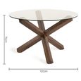 Turin Glass Round Dining Table - 4 Seater - 120cm - Dark Oak Legs - 4 Cezanne Dark Grey Faux Leather Chairs - Black Legs