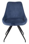 Bern Fluted Dining Set - 6 Seater - 160cm - Black - Arctic Swivel Dining Chairs - Blue Velvet Fabric