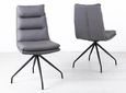 Bern Fluted Dining Set - 6 Seater - 160cm - Black - Diego Swivel Dining Chairs - Grey Leather