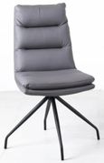 Bern Fluted Dining Set - 6 Seater - 160cm - Black - Diego Swivel Dining Chairs - Grey Leather