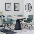 Carrara Dining Set - 4 Seater - 135cm - Round - Grey Ceramic - Extending - 4x Boden Swivel Dining Chairs - Green Fabric
