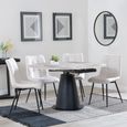 Carrara Dining Set - 4 Seater - 135cm - Round - Grey Ceramic - Extending - 4x Corona Dining Chairs - Beige Fabric