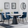 Carrara Dining Set - 4 Seater - 135cm - Round - Grey Ceramic - Extending - 4x Corona Dining Chairs - Blue Fabric