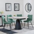 Carrara Dining Set - 4 Seater - 135cm - Round - Grey Ceramic - Extending - 4x Corona Dining Chairs - Green Fabric