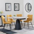 Carrara Dining Set - 4 Seater - 135cm - Round - Grey Ceramic - Extending - 4x Corona Dining Chairs - Yellow Fabric