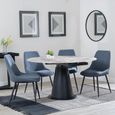 Carrara Dining Set - 4 Seater - 135cm - Round - Grey Ceramic - Extending - 4x Darwin Dining Chairs - Dark Grey Fabric