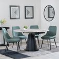 Carrara Dining Set - 4 Seater - 135cm - Round - Grey Ceramic - Extending - 4x Darwin Dining Chairs - Green Fabric