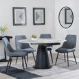 Carrara Dining Set - 4 Seater - 135cm - Round - Grey Ceramic - Extending - 4x Darwin Dining Chairs - Grey Fabric
