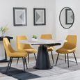 Carrara Dining Set - 4 Seater - 135cm - Round - Grey Ceramic - Extending - 4x Darwin Dining Chairs - Yellow Fabric