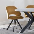 Carrara Dining Set - 4 Seater - 135cm - Round - Grey Ceramic - Extending - 4x Ion Swivel Dining Chairs - Mustard Velvet Fabric