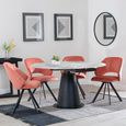 Carrara Dining Set - 4 Seater - 135cm - Round - Grey Ceramic - Extending - 4x Ion Swivel Dining Chairs - Orange Velvet Fabric