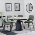 Carrara Dining Set - 4 Seater - 135cm - Round - Grey Ceramic - Extending - 4x Peyton Dining Chairs - Green Fabric