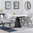 Carrara Dining Set - 4 Seater - 135cm - Round - White Ceramic - Extending - 4x Ace Swivel Dining Chairs - Beige Fabric