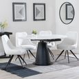 Carrara Dining Set - 4 Seater - 135cm - Round - White Ceramic - Extending - 4x Arctic Swivel Dining Chairs - Cream Velvet Fabric
