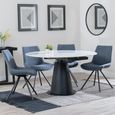 Carrara Dining Set - 4 Seater - 135cm - Round - White Ceramic - Extending - 4x Boden Swivel Dining Chairs - Dark Grey Fabric