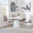 Carrera Dining Set - 4 Seater - 130cm - Round - White Marble - 4x Bianco Dining Chairs - Beige Faux Leather