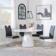 Carrera Dining Set - 4 Seater - 130cm - Round - White Marble - 4x Bianco Dining Chairs - Black Faux Leather