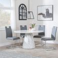 Carrera Dining Set - 4 Seater - 130cm - Round - White Marble - 4x Bianco Dining Chairs - Grey Faux Leather