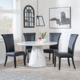 Carrera Dining Set - 4 Seater - 130cm - Round - White Marble - 4x Cadiz Dining Chairs - Black Leather