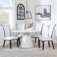 Carrera Dining Set - 4 Seater - 130cm - Round - White Marble - 4x Cadiz Dining Chairs - White Leather