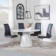 Carrera Dining Set - 4 Seater - 130cm - Round - White Marble - 4x Jamison Dining Chairs - Black Faux Leather