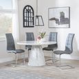 Carrera Dining Set - 4 Seater - 130cm - Round - White Marble - 4x Jamison Dining Chairs - Grey Faux Leather