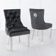 Carrera Dining Set - 4 Seater - 130cm - Round - White Marble - 4x Lion Knocker Back Dining Chairs - Black Velvet Fabric - Chrome Legs